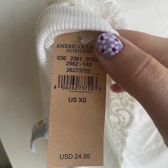 NWT American Eagle Outfitters White Lace Cami Strappy Ribbed Rib Knit Stretchy - Picture 5 of 7